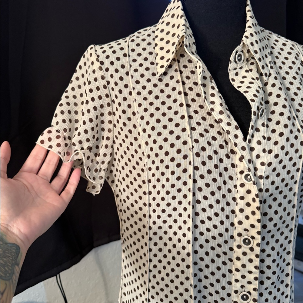 Sandra Darren Cream and Black Polka Dot Dress - Picture 6 of 10